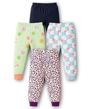 Kidi Wav Pack Of 4 Leopard & Space Theme Printed Pajamas - Multi Colour