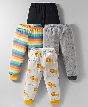 Kidi Wav Pack Of 4 Lions & Stripes Printed Pajamas - Multi Colour