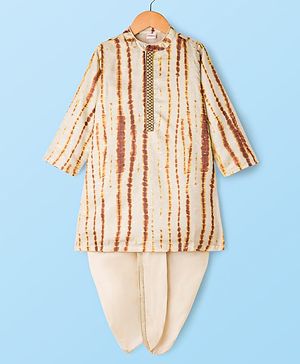 Babyhug Cambric Woven Full Sleeves Tie & Dye Kurta Dhoti Set - Beige