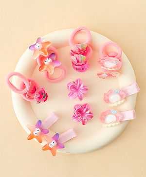 Babyhug Rubber Bands & Clips with Bow Applique Combo Set of 8 Pairs-Multicolor