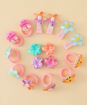 Babyhug Hair Accessories Combo Set With Floral Applique  - Multicolor