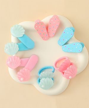 Babyhug Hair Clips & Rubber Band Set Pack of 6 Free Size - Pink & Blue