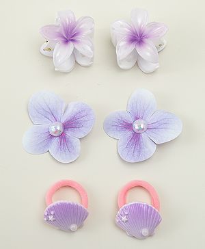 Babyhug  Hair Rubber Bands  & Clips With Floral Applique  6 Pieces - Purple