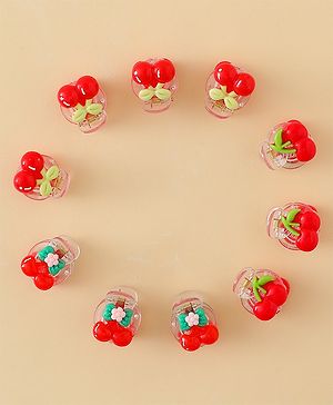 Babyhug Hair Clips with Fruit Applique Pack of 10 - Red