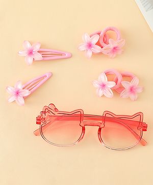 Babyhug Hair Accessories Combo Set With Floral Applique- Pink