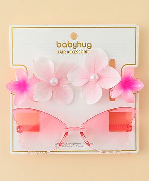 Babyhug Hair Accessories Combo Set With Floral Applique- Multicolor