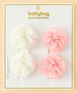 Babyhug Bow and Butterfly Clips With Floral Applique Set of 2 - Offwhite & Pink