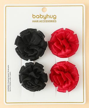 Babyhug Bow and Butterfly Clips With Floral Applique Set of 2 - Black & Red