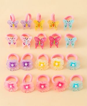 Babyhug Hair Rubber Bands With Butterfly & Floral Applique Pack of 20 - Multicolor