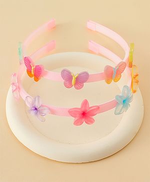 Babyhug Hair Band With Butterfly & Floral Applique Pack of 2 - Pink