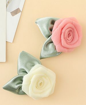Pine Kids Hair Clips With Floral Applique Pack of 2 - Cream & Pink