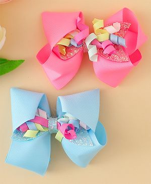 Babyhug Bow & Butterfly Clips with Sequin Detailing Pack of 2 - Light Blue & Pink