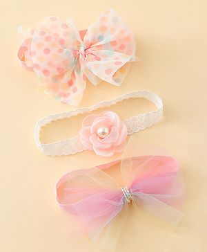 Babyhug Headbands With Floral & Bow Applique Pack of 3 - Multicolor