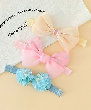 Babyhug Headbands With Floral & Bow Applique Pack of 3 - Multicolor