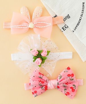 Babyhug Headbands with Bow & Floral Applique Pack of 3 - Pink White & Orange