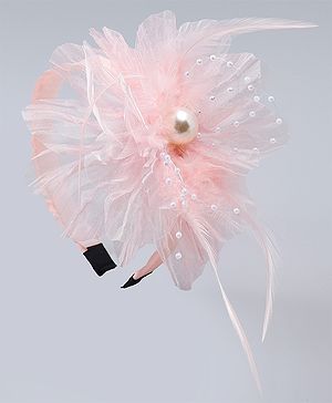 Babyhug Hair Bands With Floral & Pearl Applique - Peach
