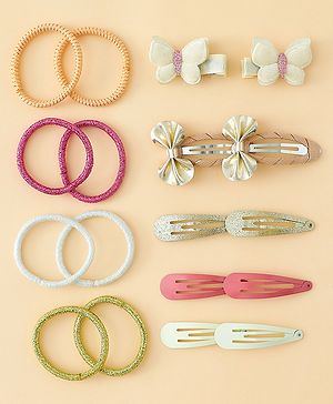 Babyhug Hair Accessories Combo Sets  Rubber Bands & Snap Clips Pair of  9 -  Multicolor