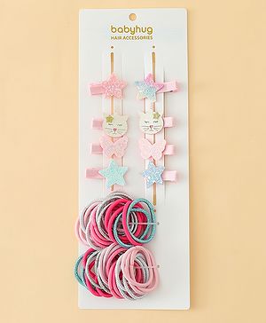 Babyhug Combo set Hair Clips & Rubber Bands with Applique  - Multicolor