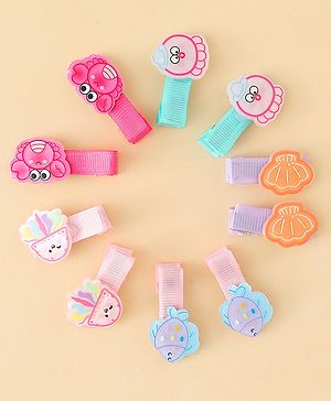 Babyhug Alligator Hair Clips with Applique Pack of 10 - Multicolor