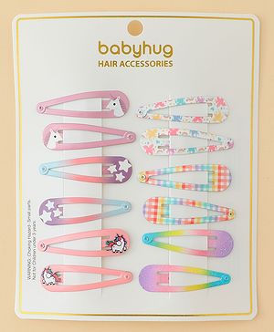 Babyhug Hair Clips with Unicorn Print Pack of  12 - Multicolor