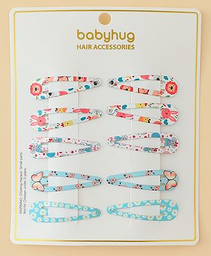 Babyhug Snap Clips with Floral & Butterfly Applique Pack of 10 - Multicolor