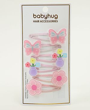 Babyhug Hair Clips with Butterfly & Floral Applique Pack of 6 - Pink