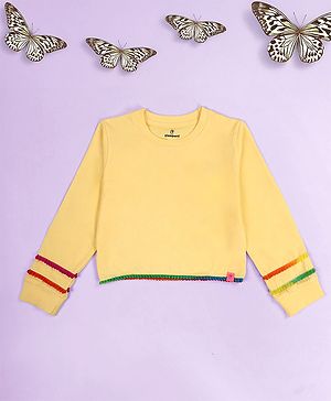 Kiddopanti Cotton Knit Full Sleeves Lace Embellished Crop Tee - Yellow