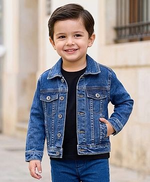Babyhug Full Sleeves Washed Denim Jacket - Blue