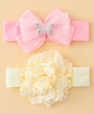Babyhug Headbands With Floral & Bow Applique Pack of 2 - Pink & Yellow