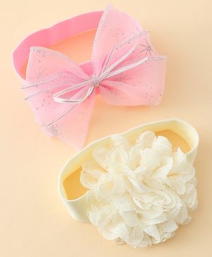 Babyhug Headbands With Floral & Bow Applique Pack of 2 - Cream & Pink