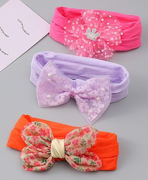 Babyhug Headbands With Bow Applique Pack of 3 - Multicolor