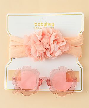 Babyhug Free Size Headband & Sunglasses Combo Set with Floral Applique - Pink & Peach