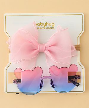 Babyhug Headband with Bow Applique  & Sunglasses Combo Set- Pink & Blue