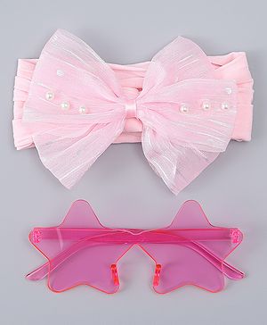 Babyhug Headband with Bow Applique  & Sunglasses Combo Set- Pink