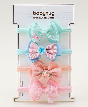 Babyhug Headbands With Bow Applique Pack of 4 - Multicolor