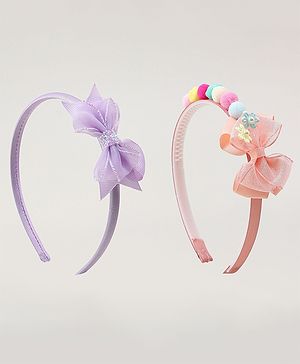 Babyhug Hair Bands With Bow Applique Pack of  2 - PInk & Purple