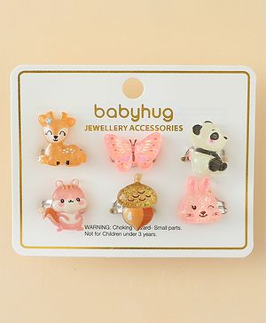 Babyhug Finger Ring Set With Animal Applique Pack of  6- Multi Colour