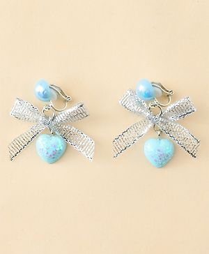 Pine Kids Earrings with Bow & Hearts Design - Blue
