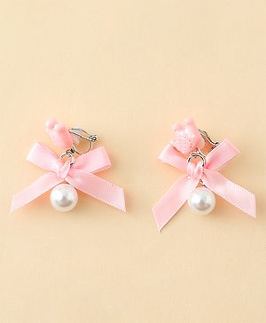 Pine Kids Earrings with Bow  Design - Pink