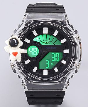 Pine Kids Free Size Digital Watch with Astronaut Applique - Black