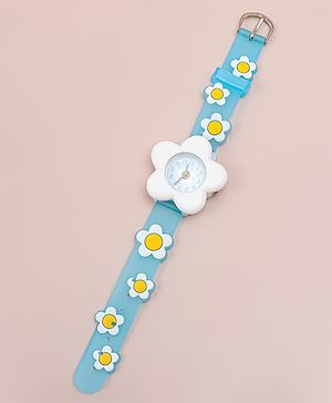 Babyhug Free Size Analog Watch With Floral Applique - Blue