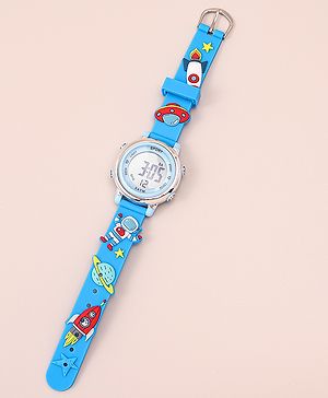 Babyhug Free Size Digital Watch With Space Theme Applique - Blue