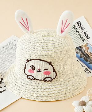 Babyhug Straw Hat With Bunny Embroidery & Ear Applique Pink - Diameter 16 cm