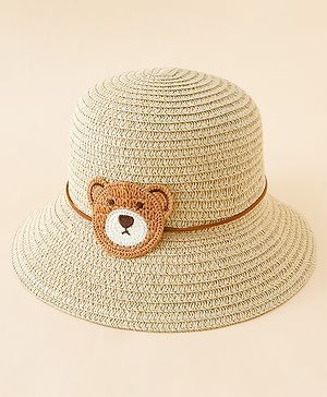 Babyhug Straw Hat With Teddy Bear Applique Beige - Diameter 16 cm