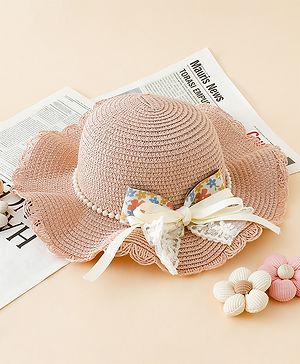 Babyhug Straw Hat With Floral Applique Pink - Diameter 16 cm