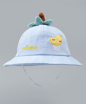 Babyhug Cotton Bucket Hat with Fruit Embroidery & Applique Light Blue - Diameter 16 cm