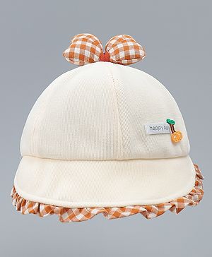 Babyhug Baseball Cap with Bow Applique Light Yellow - Diameter 16 cm