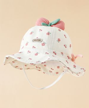 Babyhug Bucket Hat with Floral Print & Bow Applique Pink - Diameter 16 cm