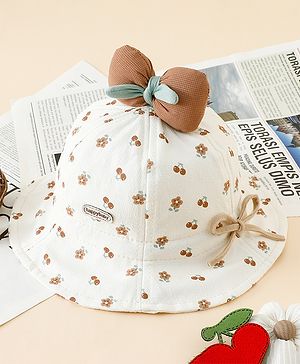 Babyhug Bucket Hat with Floral Print & Bow Applique Brown - Diameter 16 cm