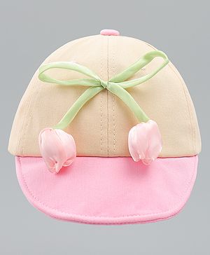 Babyhug Cotton Baseball Cap With Floral Applique Pink - Diameter 17 cm